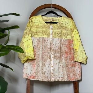 Anthropologie Pilcro MEDIUM The Tavi Batik Button Shirt Top Blouse